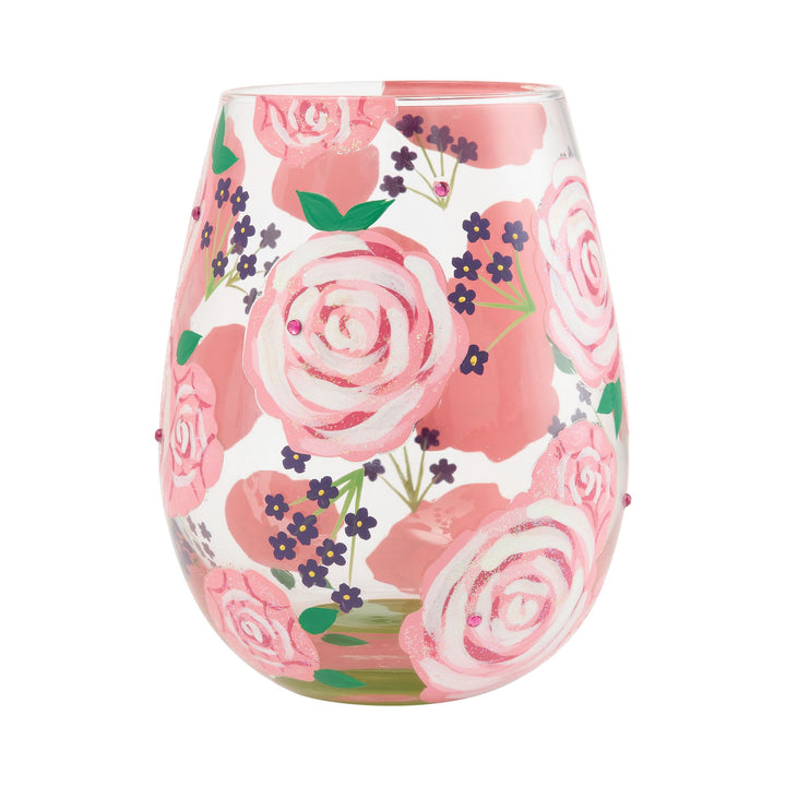 LOLITA Pretty as a Peony Hand Painted Stemless Wine Glass