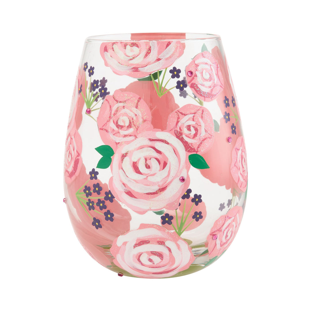 LOLITA Pretty as a Peony Hand Painted Stemless Wine Glass