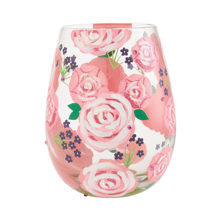 LOLITA Pretty as a Peony Hand Painted Stemless Wine Glass