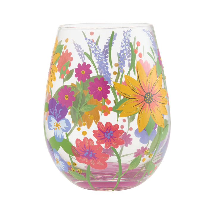 LOLITA Wine in the Garden Hand Painted Stemless Wine Glass
