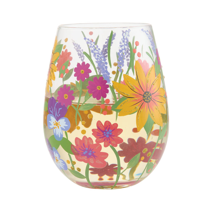LOLITA Wine in the Garden Hand Painted Stemless Wine Glass