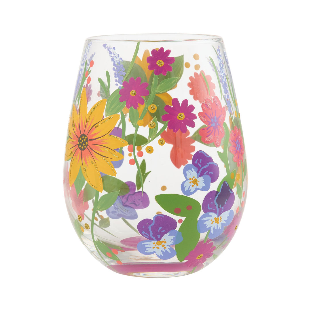 LOLITA Wine in the Garden Hand Painted Stemless Wine Glass