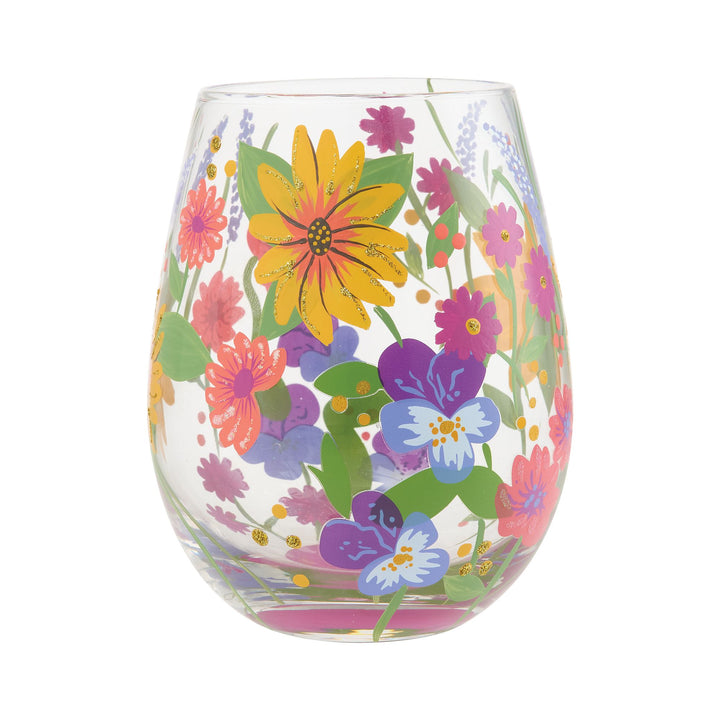 LOLITA Wine in the Garden Hand Painted Stemless Wine Glass
