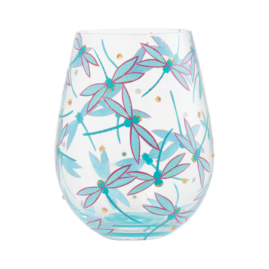 LOLITA Dance of the Dragonflies  Hand Painted Wine Glass