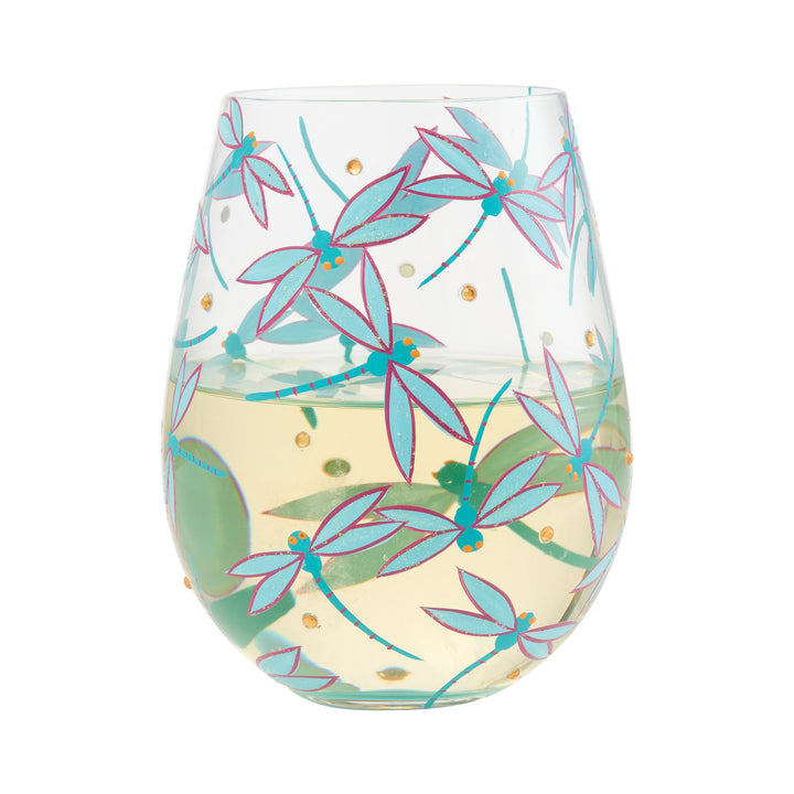 LOLITA Dance of the Dragonflies  Hand Painted Wine Glass