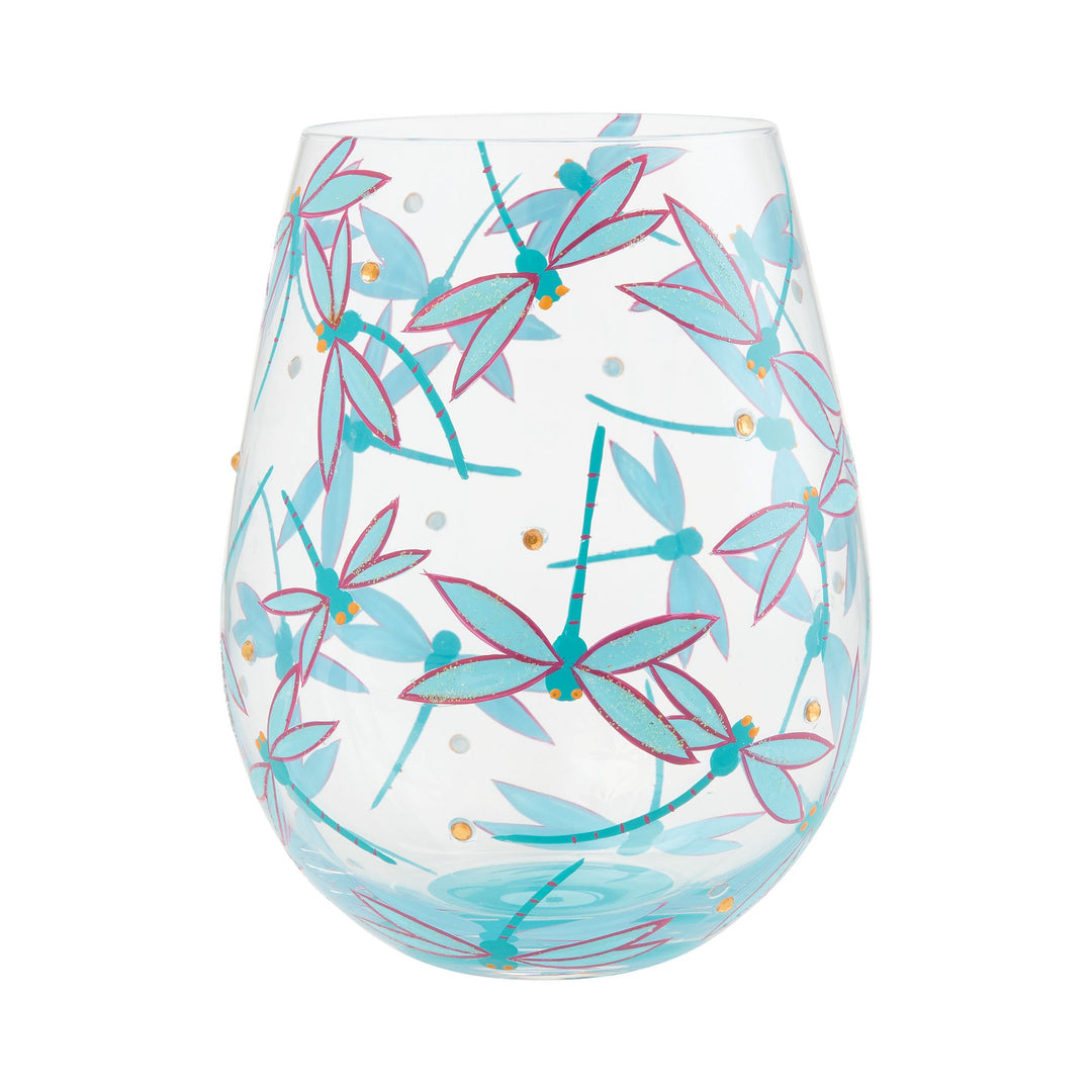 LOLITA Dance of the Dragonflies  Hand Painted Wine Glass