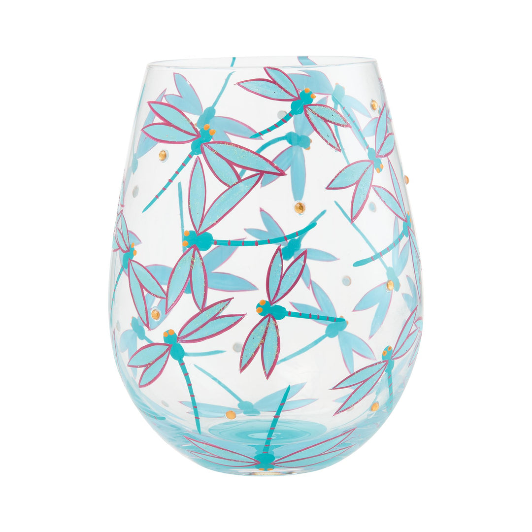 LOLITA Dance of the Dragonflies  Hand Painted Wine Glass