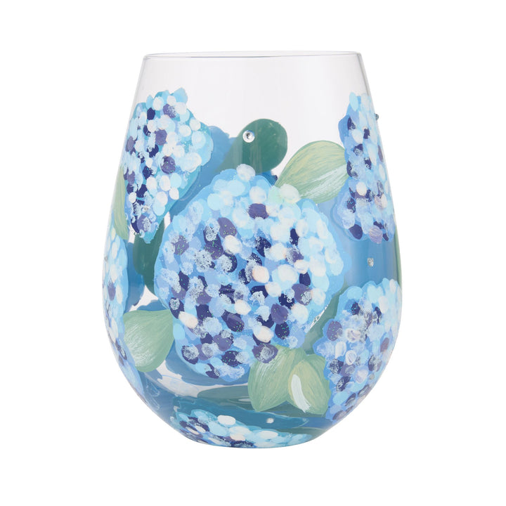 Hydrangea Hand Painted Stemless Wine Glass