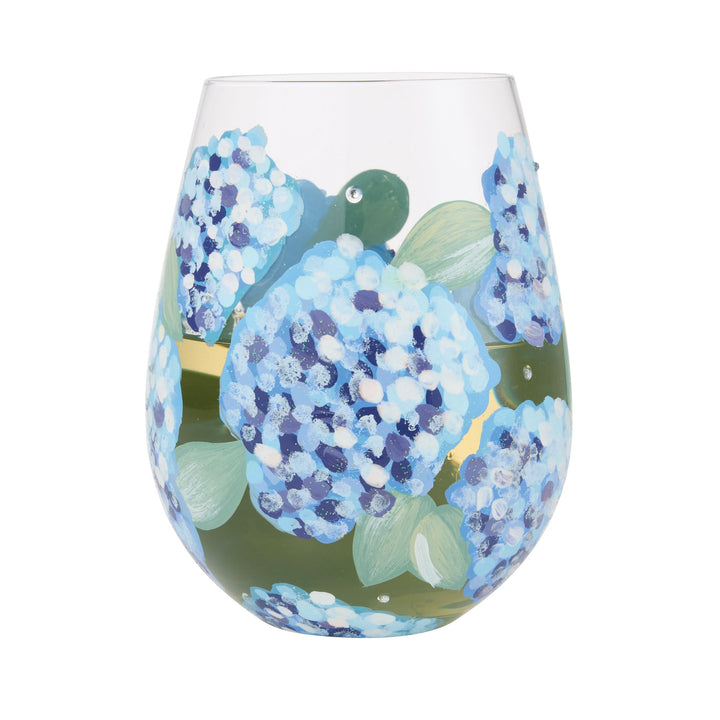 Hydrangea Hand Painted Stemless Wine Glass