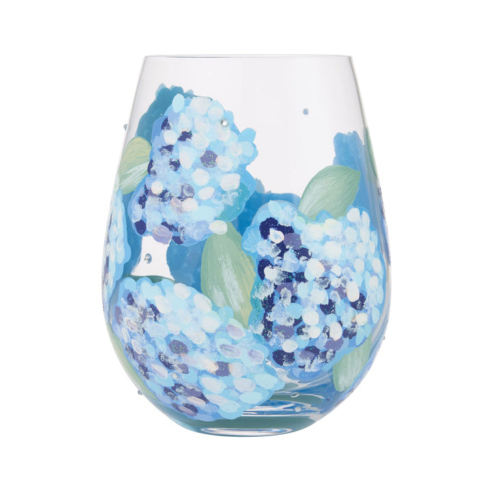 Hydrangea Hand Painted Stemless Wine Glass