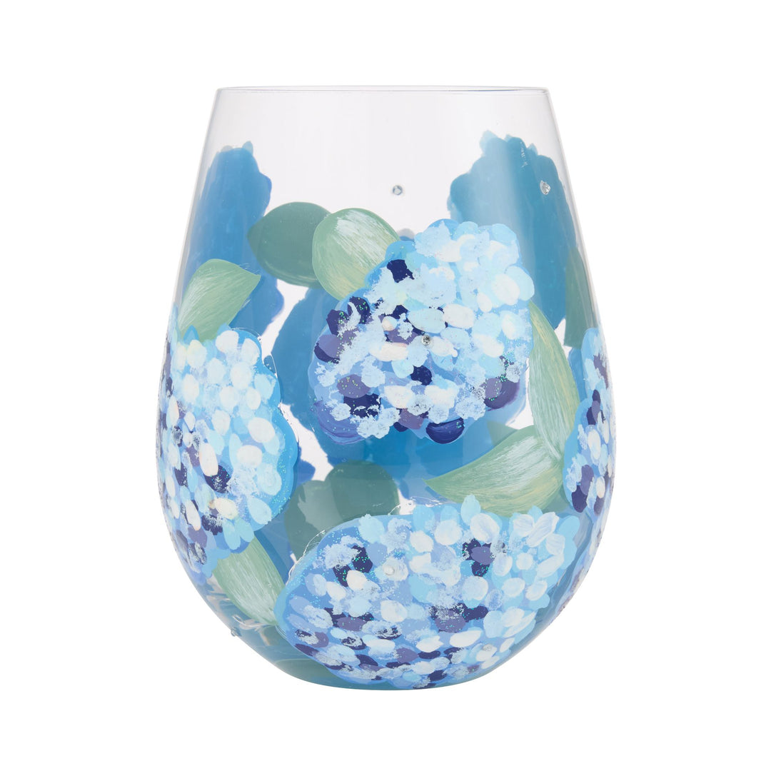 Hydrangea Hand Painted Stemless Wine Glass
