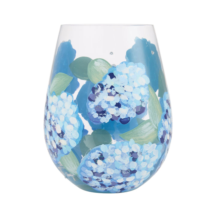 Hydrangea Hand Painted Stemless Wine Glass