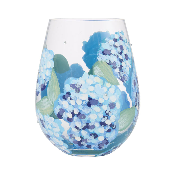 Hydrangea Hand Painted Stemless Wine Glass