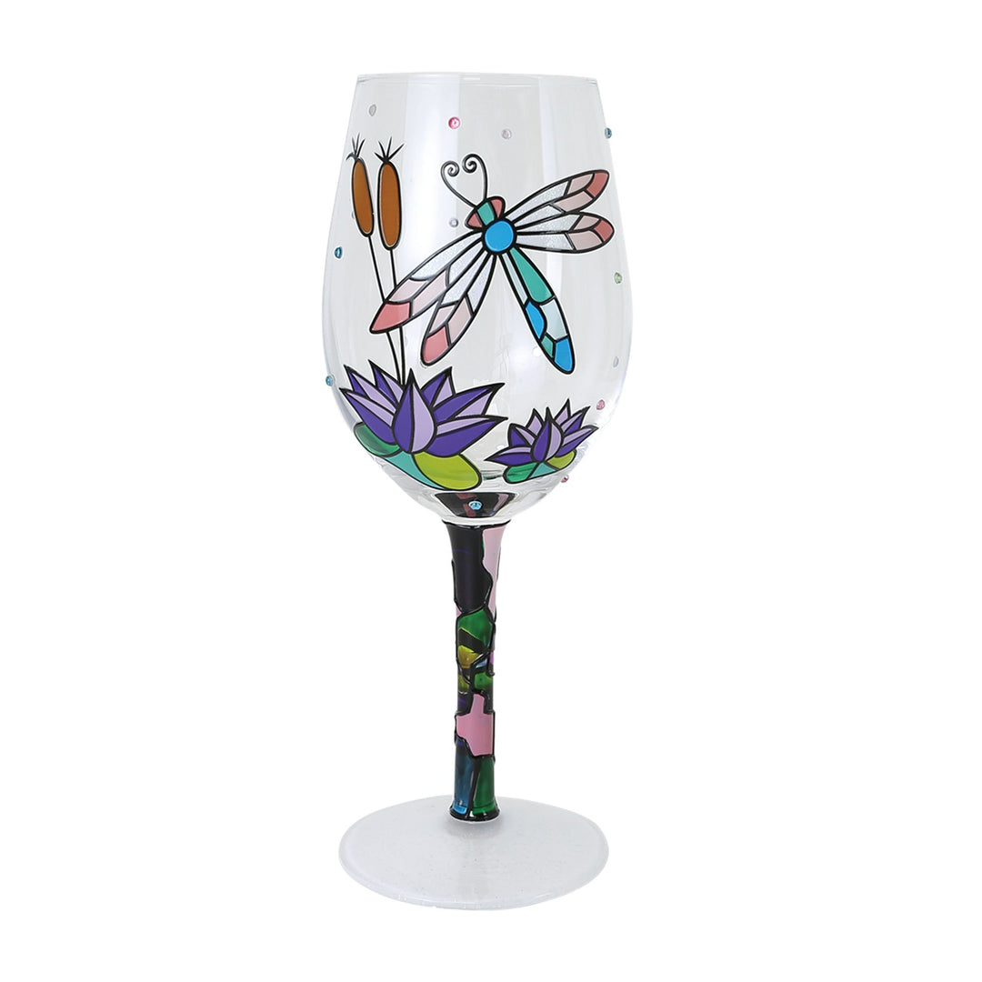 Dragonfly Gems Hand Painted Wine Glass