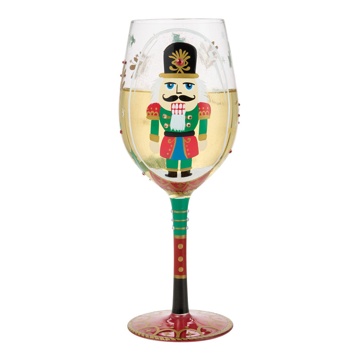 Nutcracker Snow Globe  Hand Painted Wine Glass
