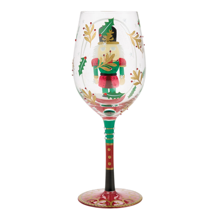 Nutcracker Snow Globe  Hand Painted Wine Glass