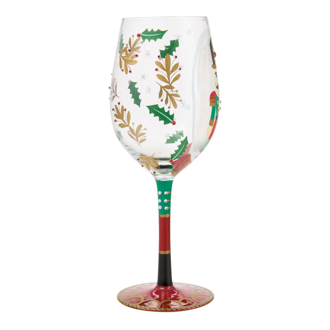 Nutcracker Snow Globe  Hand Painted Wine Glass