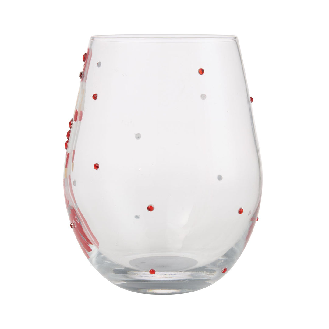 Red, White and Nutcracker Hand Painted Stemless Wine Glass