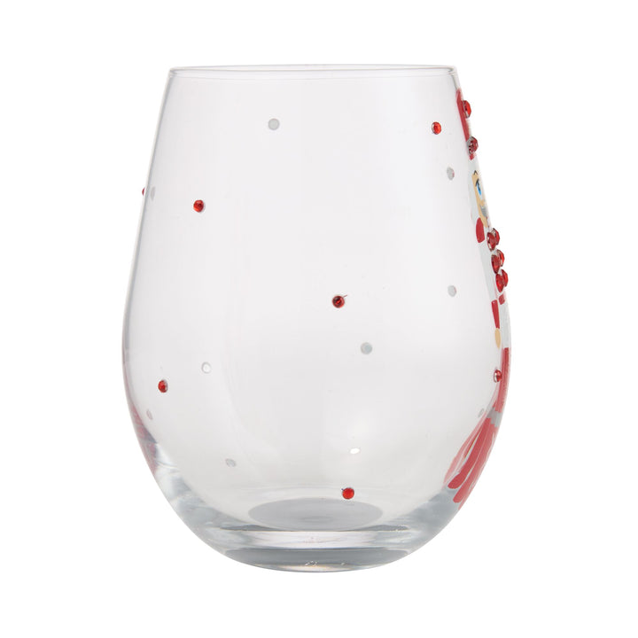 Red, White and Nutcracker Hand Painted Stemless Wine Glass