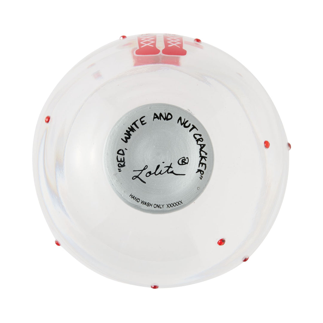 Red, White and Nutcracker Hand Painted Stemless Wine Glass