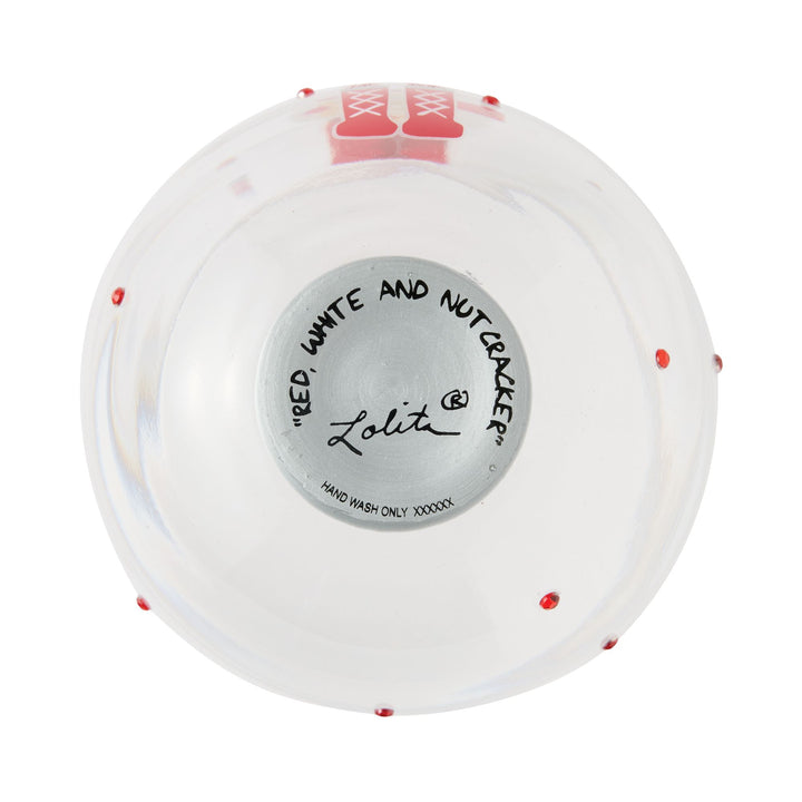 Red, White and Nutcracker Hand Painted Stemless Wine Glass
