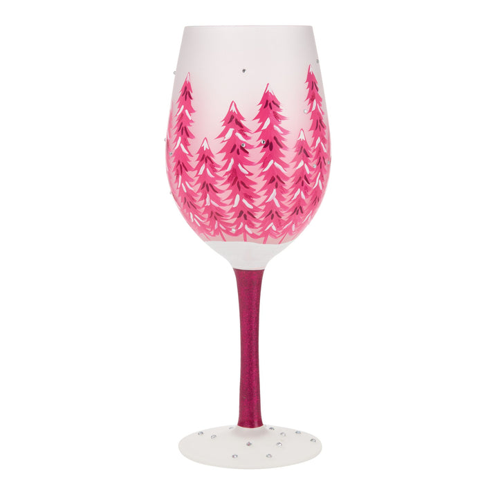 Perfectly Pink Christmas Hand Painted Wine Glass