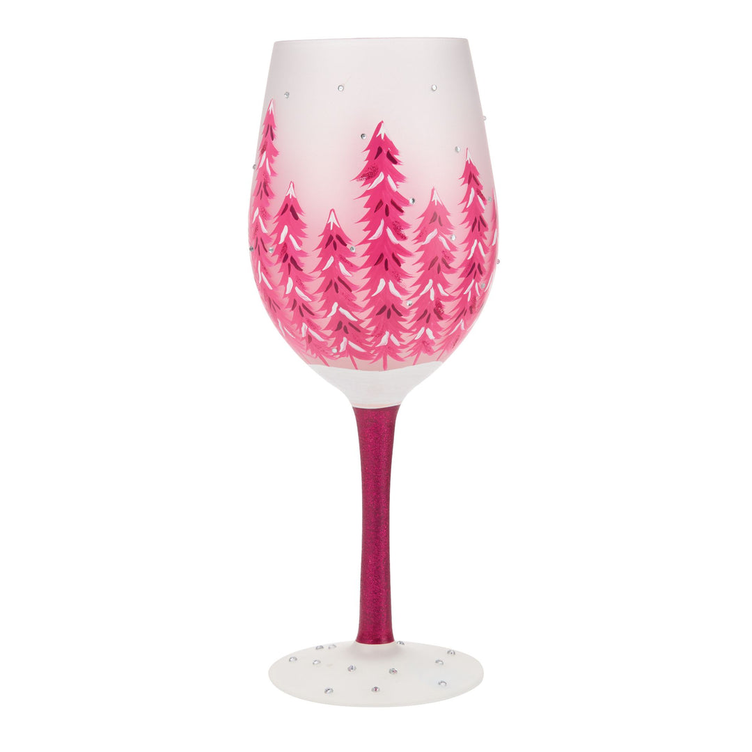 Perfectly Pink Christmas Hand Painted Wine Glass