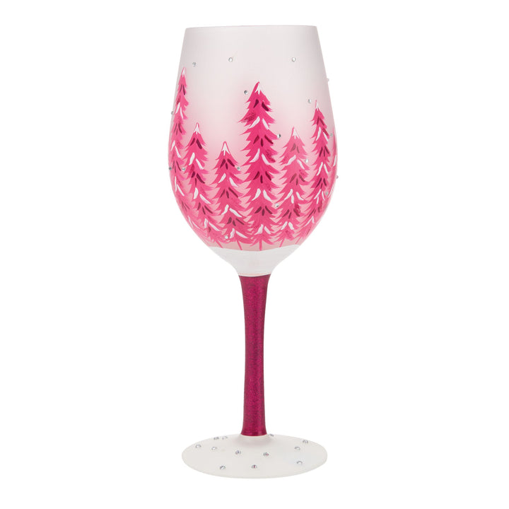 Perfectly Pink Christmas Hand Painted Wine Glass