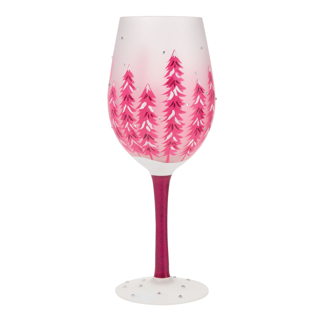 Perfectly Pink Christmas Hand Painted Wine Glass