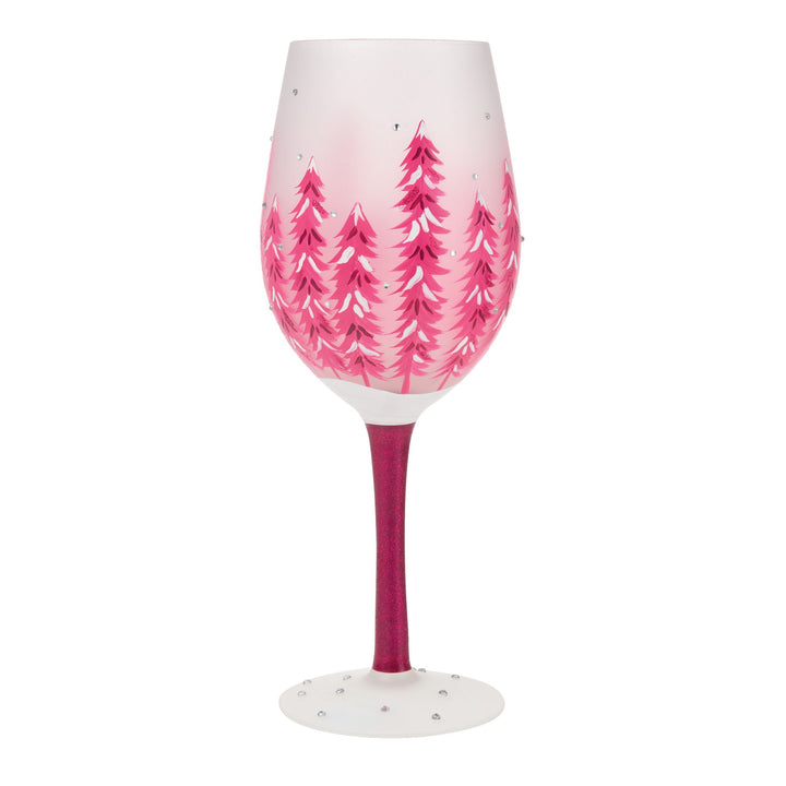 Perfectly Pink Christmas Hand Painted Wine Glass