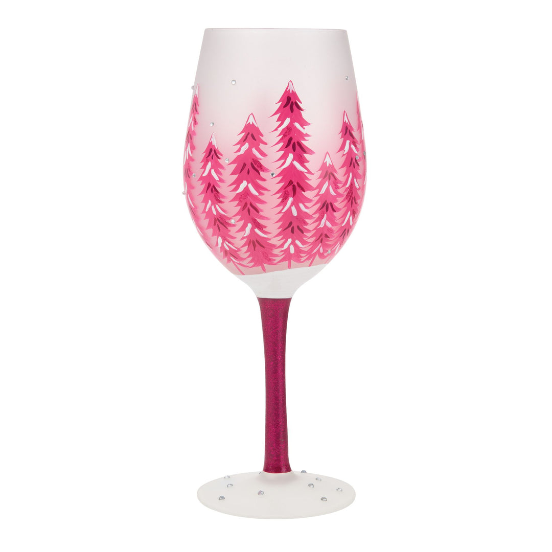 Perfectly Pink Christmas Hand Painted Wine Glass
