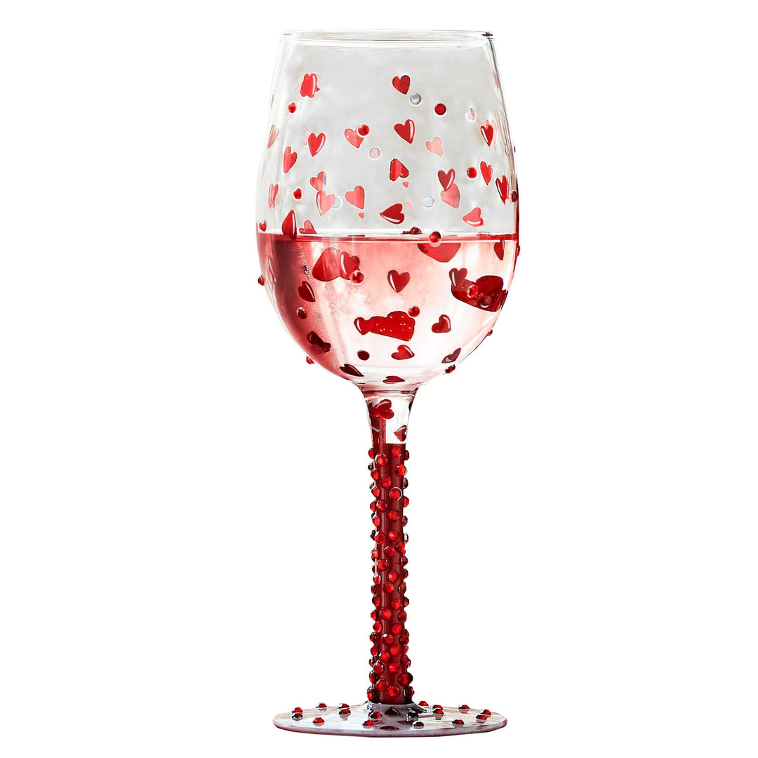 Valentine glass with red hearts