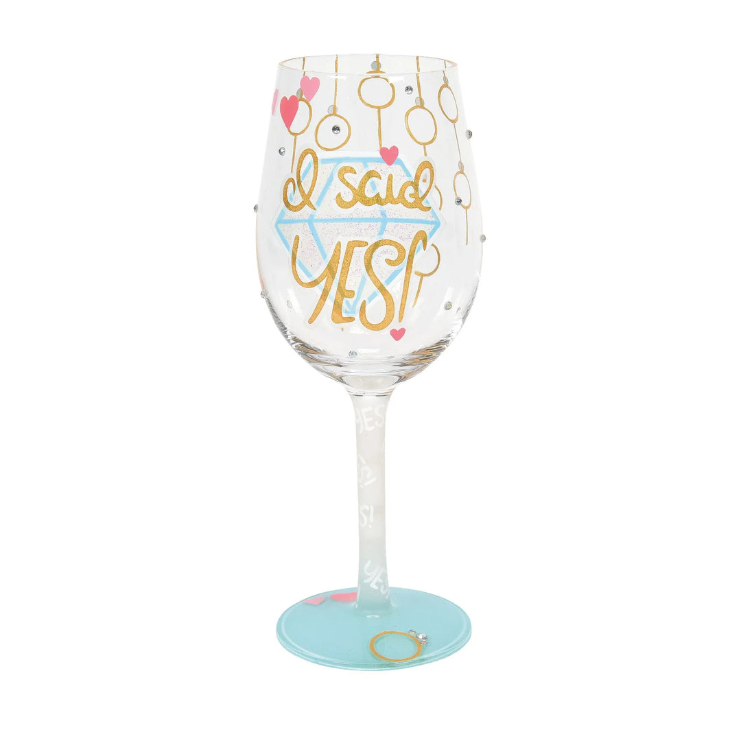 Wedding glass saying Yes