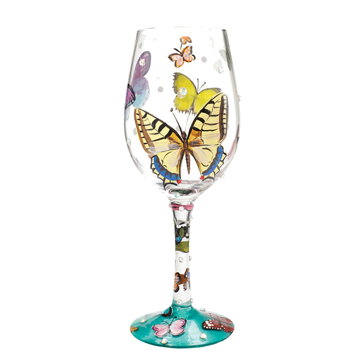 “Butterflies” Hand painted Wine Glass, 15 oz.