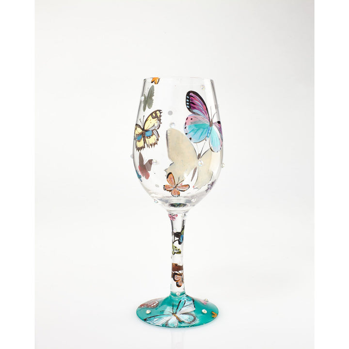 “Butterflies” Hand painted Wine Glass, 15 oz.