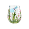 Dragonfly Hand painted Stemless Wine Glass, 20 oz.