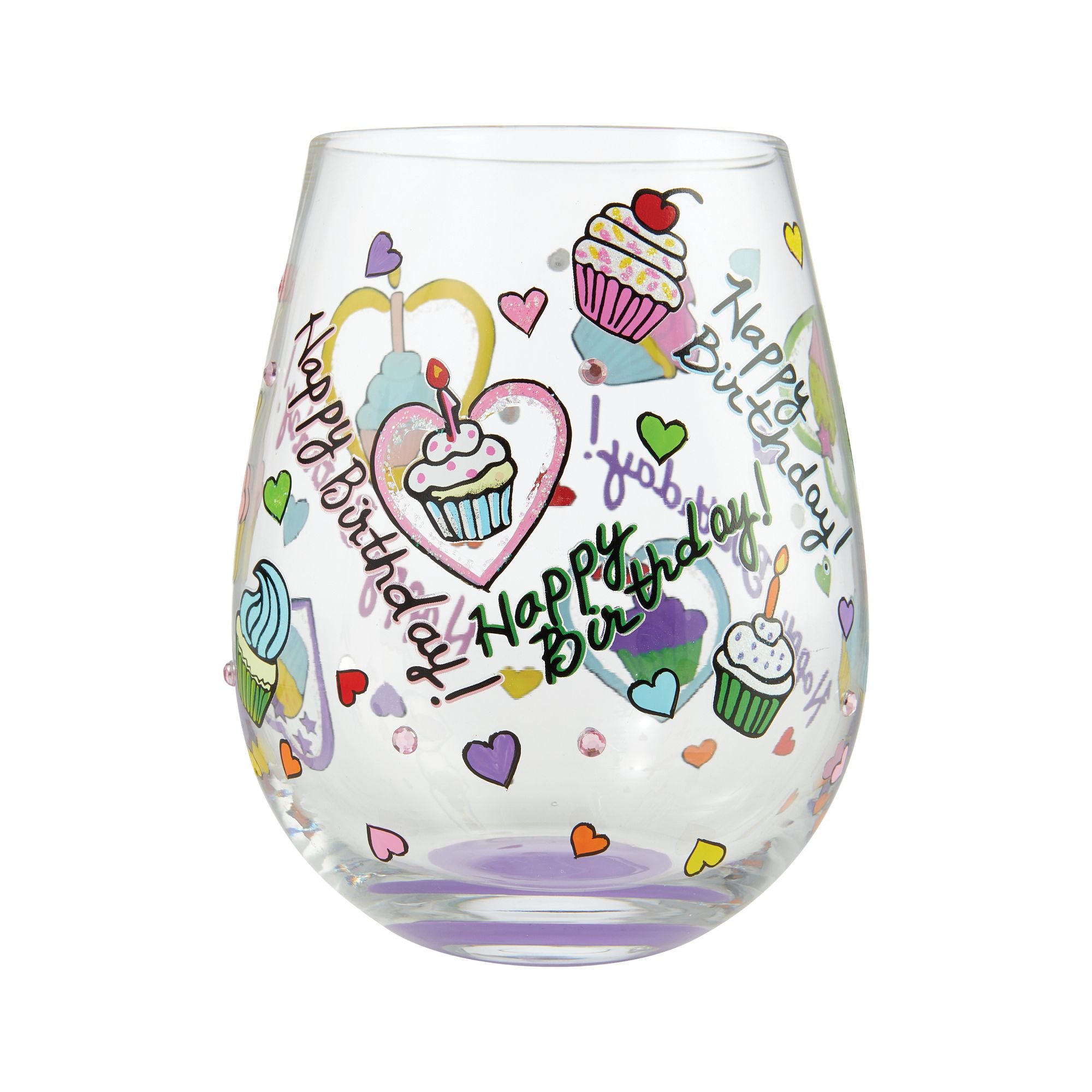Birthday stitch handpainted wine glass