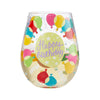 Birthday Balloons Hand-Painted Stemless Wine Glass, 20 oz.