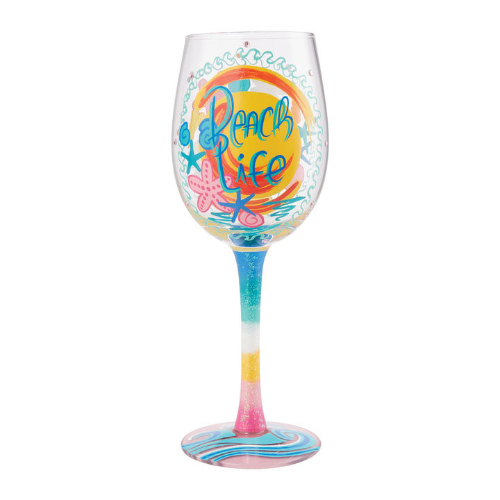 Beach Life Hand-Painted Artisan Wine Glass, 15 oz.