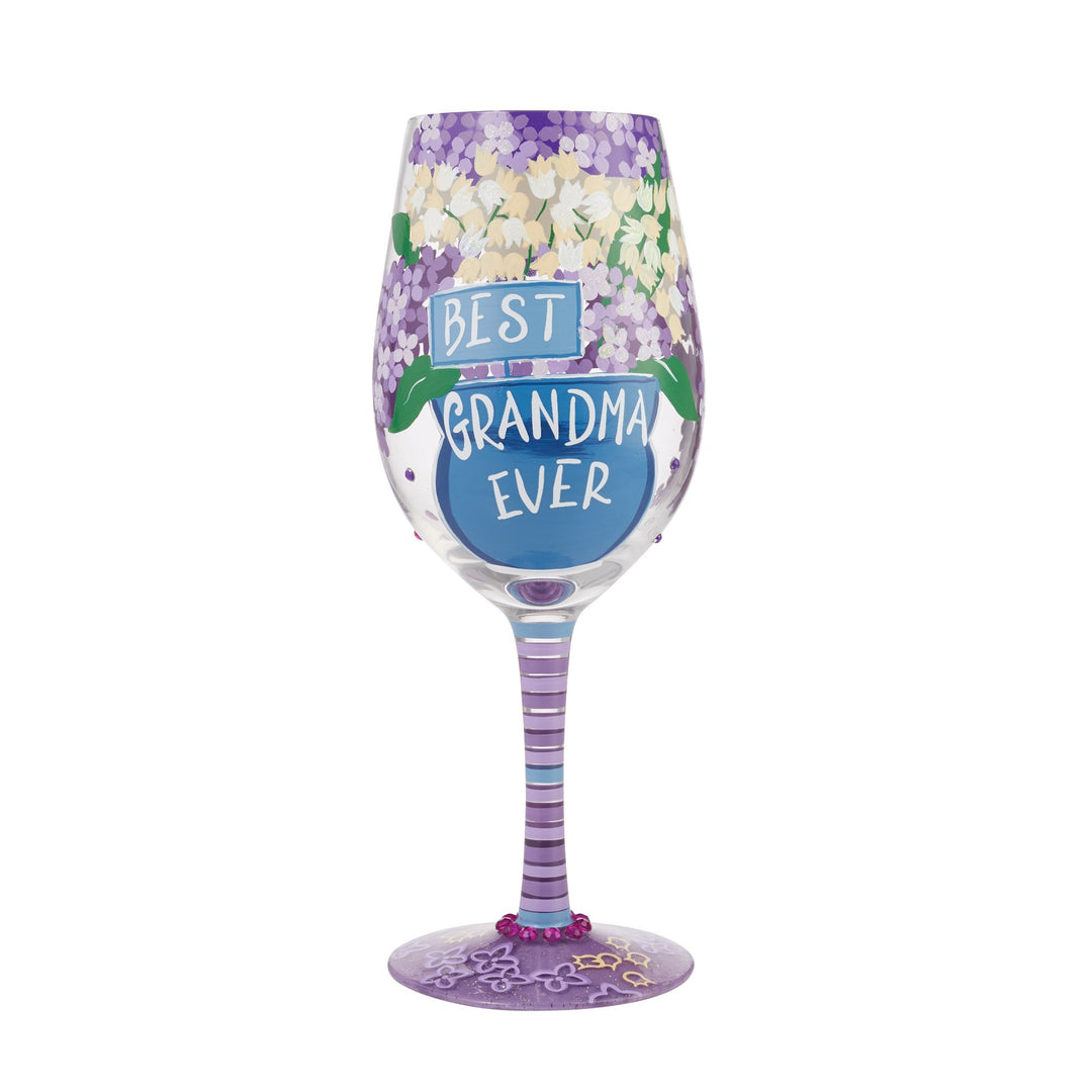 "Best Grandma Ever" Hand-Painted Wine Glass, 15 oz.