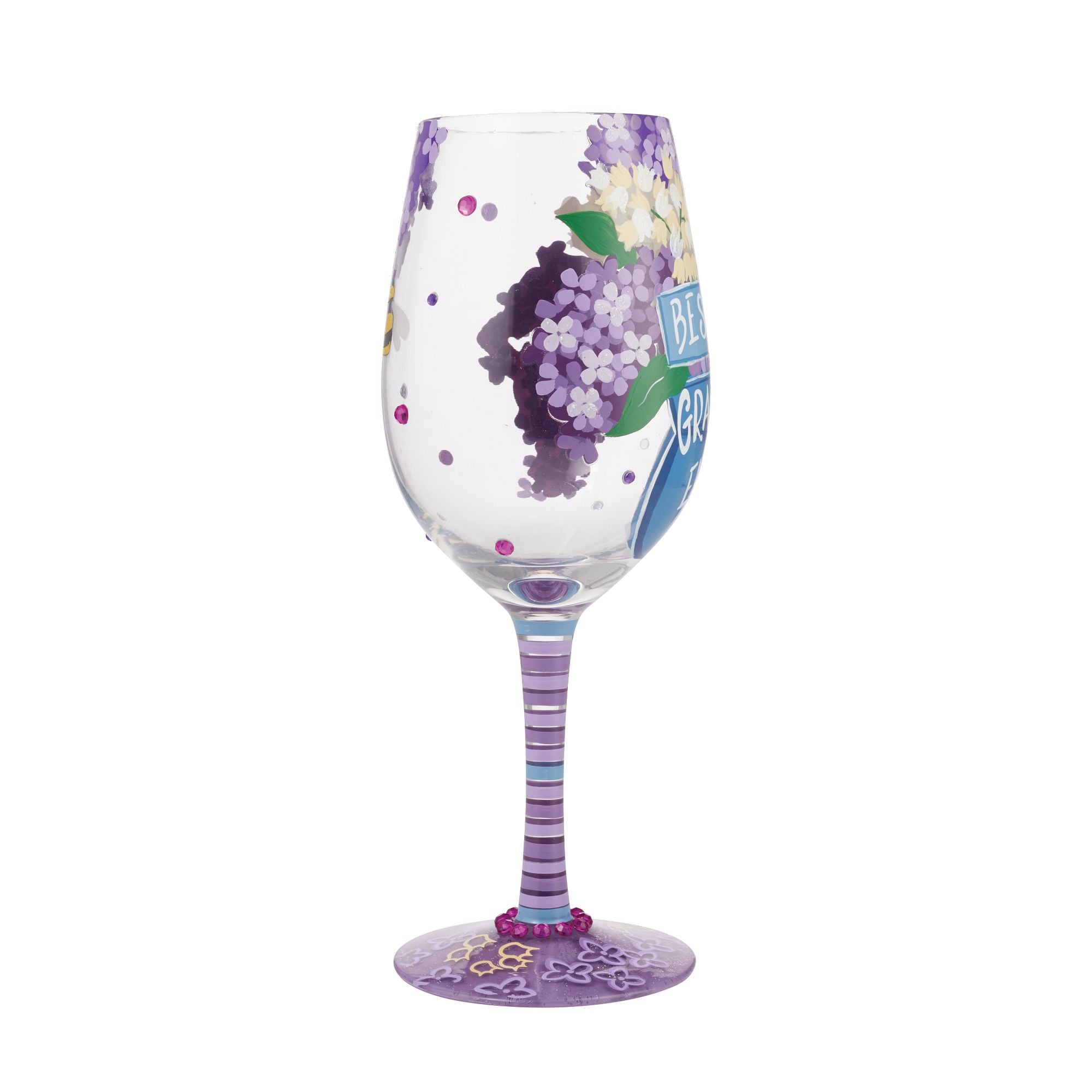 Hand Painted Lavender Flower Stemless Wine Glasses - Set of 4 - 15 ounce