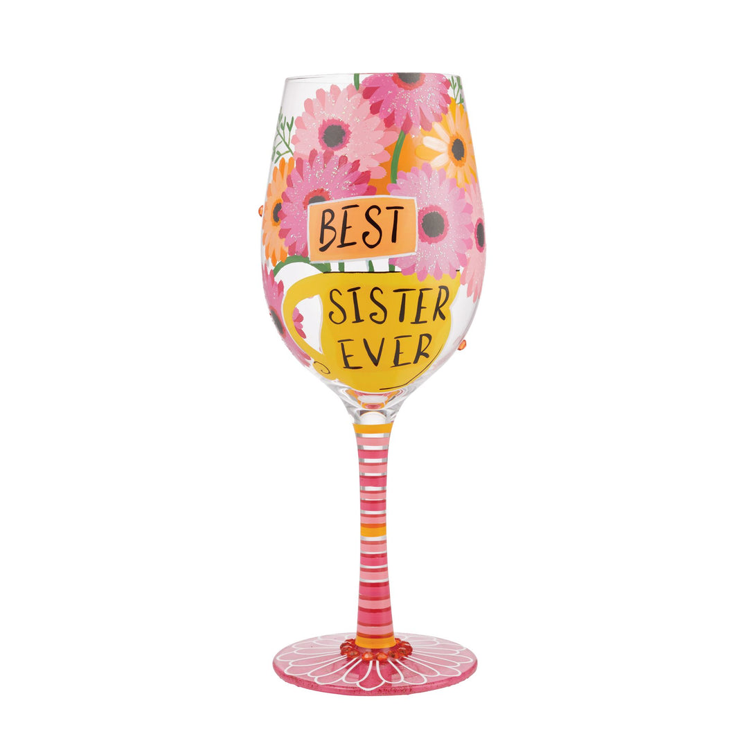 "Best Sister Ever" Hand-Painted Wine Glass, 15 oz.