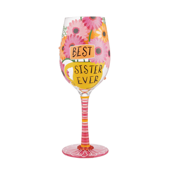 "Best Sister Ever" Hand-Painted Wine Glass, 15 oz.