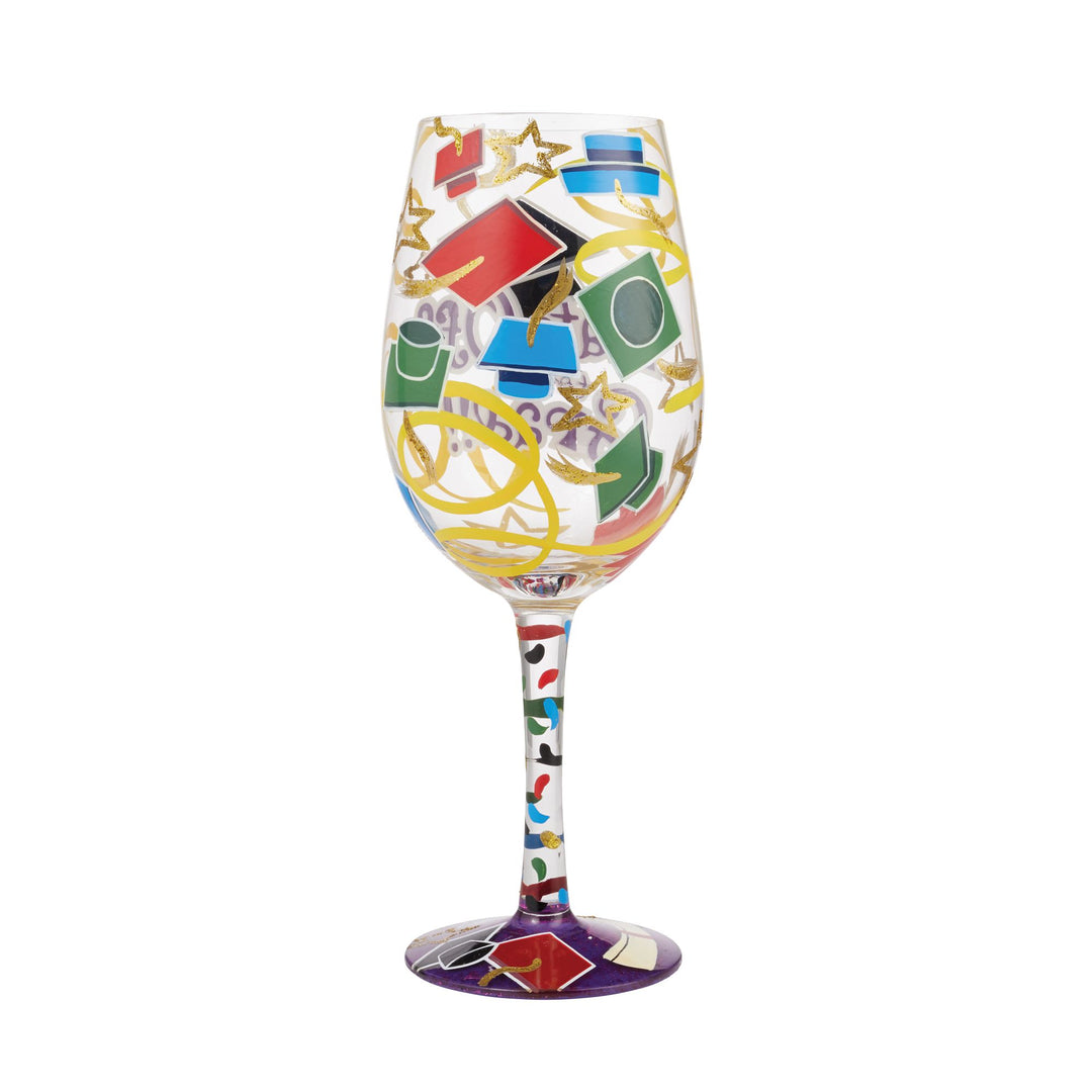 "Hats off to the Grad" Hand-Painted  Wine Glass, 15 oz.