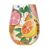 "Tropical Fruit" Hand-Painted  Stemless Wine Glass, 20 oz.