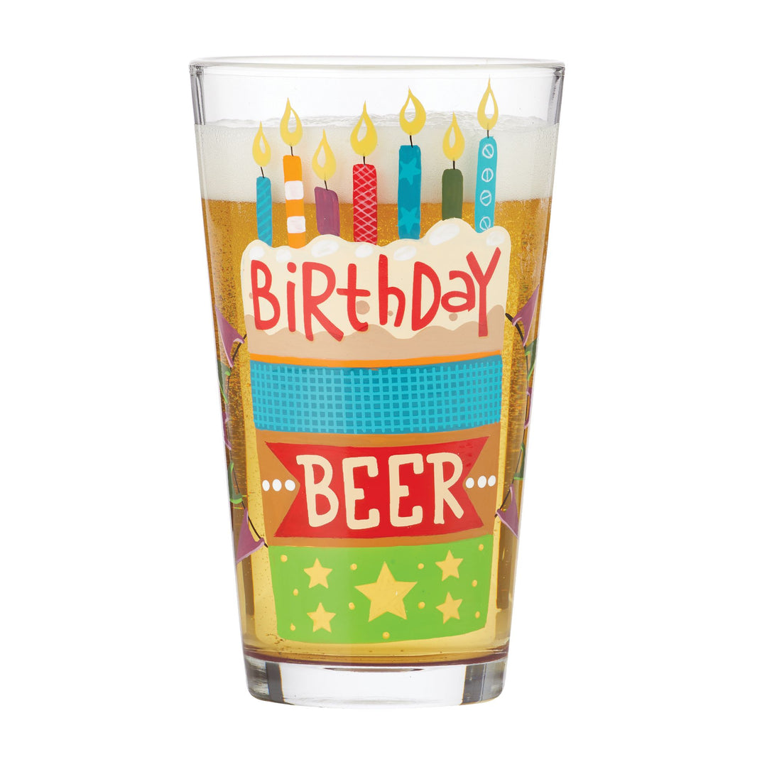 Birthday Beer Hand-Painted Beer Glass, 16 oz.