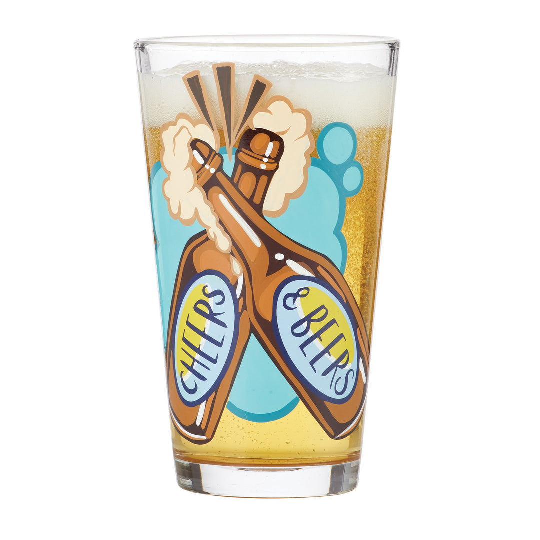 Cheers and Beers Hand-Painted Beer Glass, 16 oz.