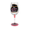 Happy Hour Hand-Painted Wine Glass, 15 oz.