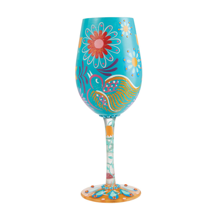 Calavera Sugar Skull Hand-Painted Wine Glass, 15 oz.