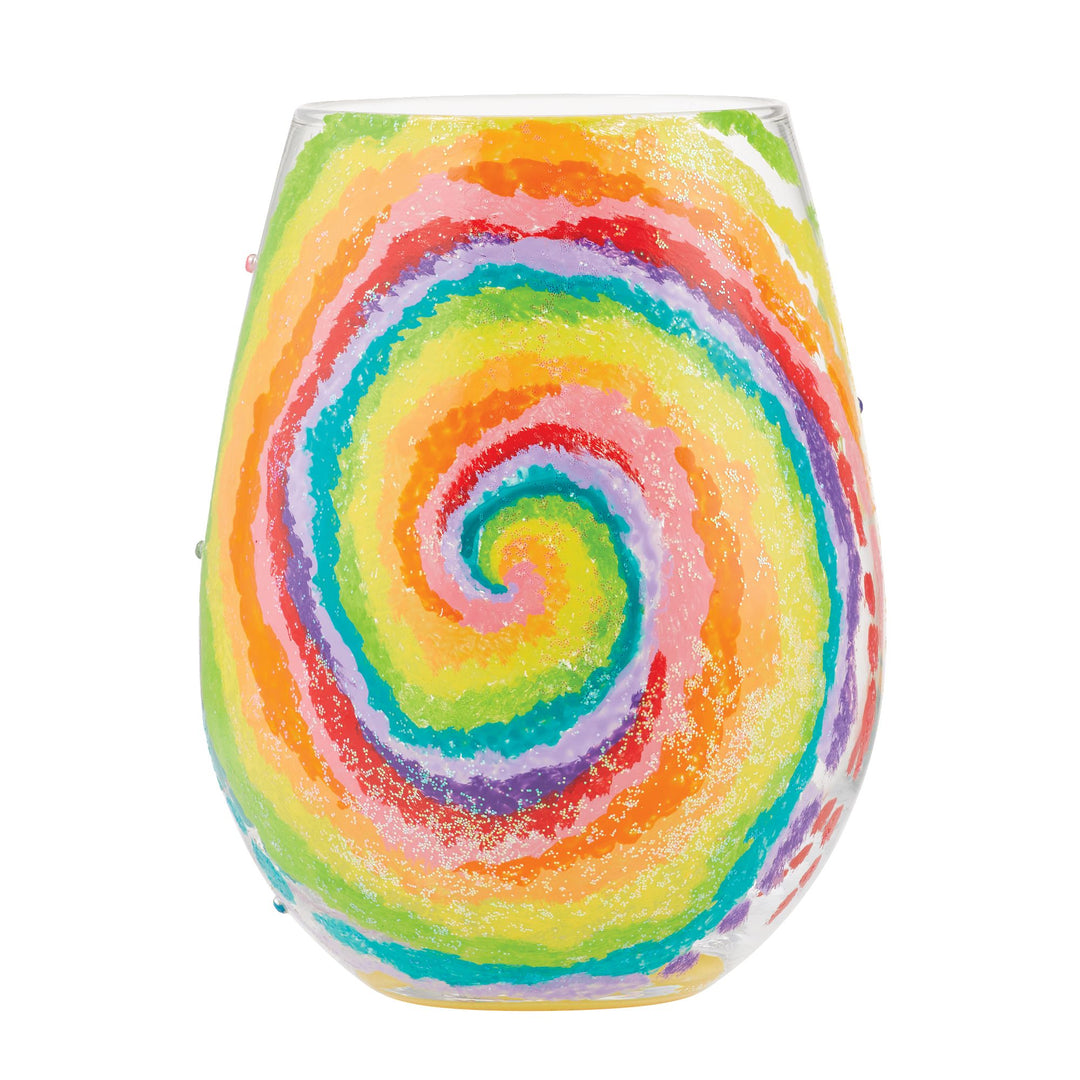 Tie Dye Hand Painted stemless wine glass